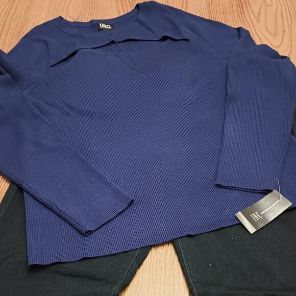 INC Size XXL Blue Crewneck Cut-out Sweater (NWT) - Picture 1 of 9